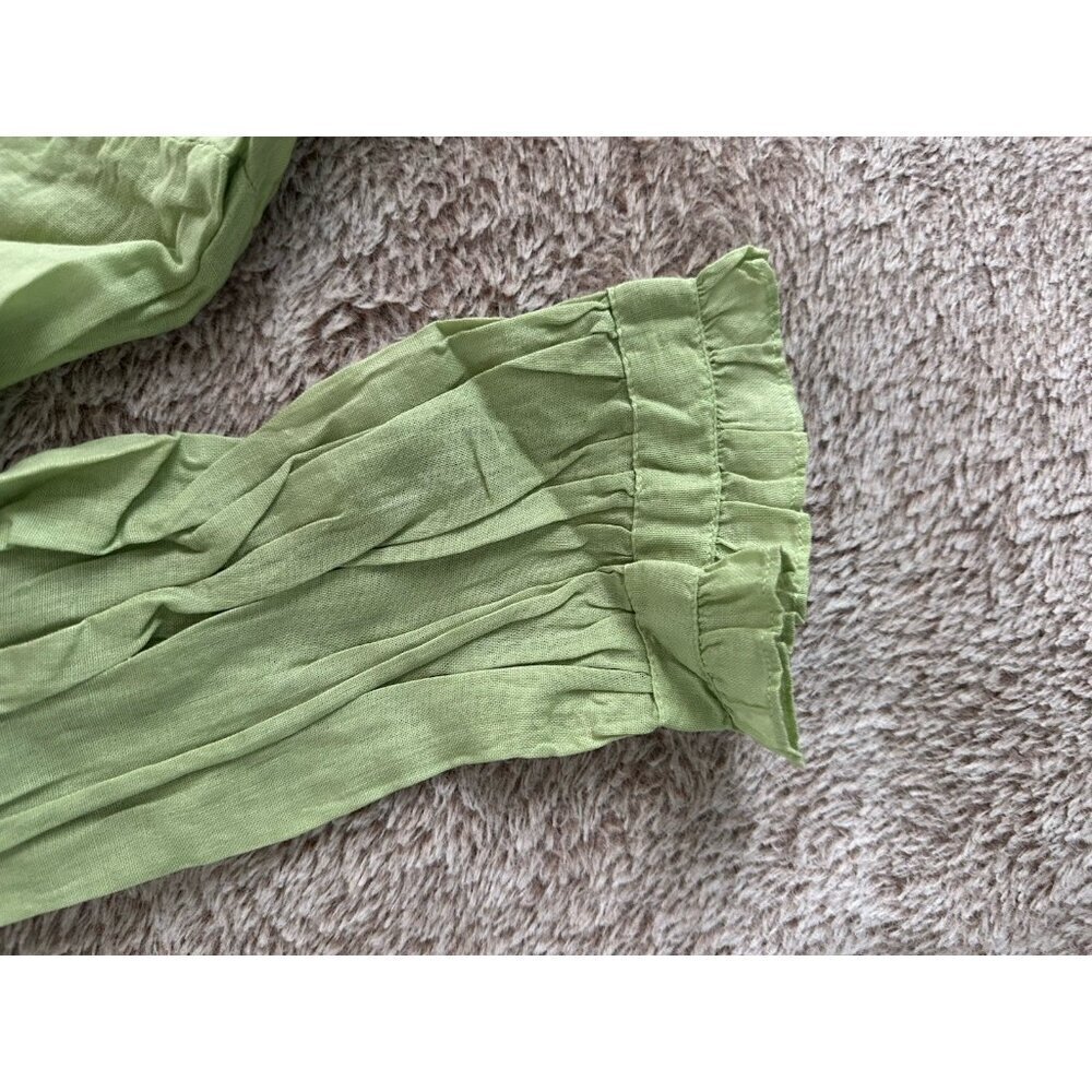 JP And Mattie Women’s Blanchard Ruffle Button Down Blouse Green Sz S New - Picture 12 of 13